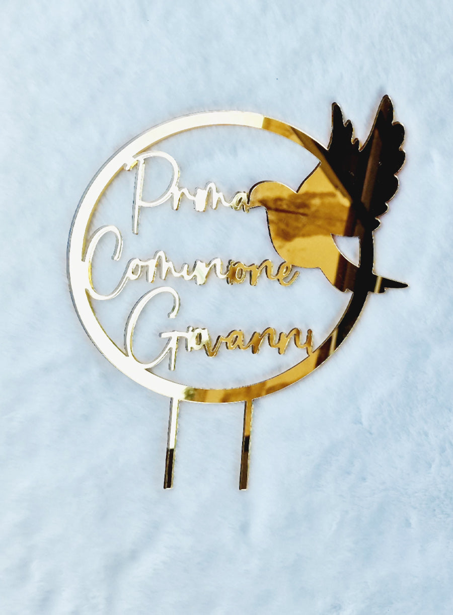 Topper Torta Prima Comunione In Oro - Scritta Decorativa 20x16cm - Foto 8