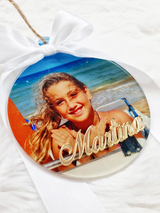 Pallina con foto e scritta 3D oro adesiva