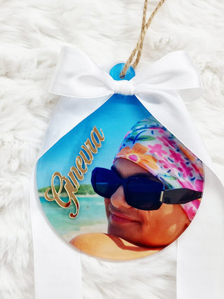 Pallina con foto e scritta 3D oro adesiva