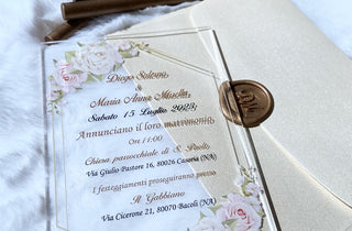 Partecipazione Cristal Rose in busta con ceralacca