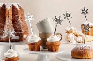 Stecchi Cupcake e Cocktail Topper Fiocco di Neve  Argento (Set Natalizio)