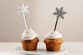 Stecchi Cupcake e Cocktail Topper Fiocco di Neve  Argento (Set Natalizio)