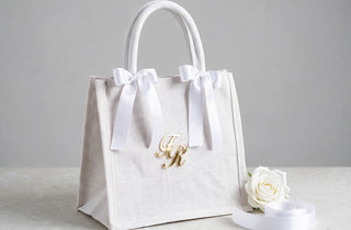 Wedding Bag in Juta Personalizzata con Iniziali Dorate e Cerniera