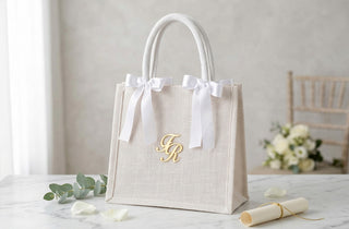 Wedding Bag in Juta Personalizzata con Iniziali Dorate e Cerniera