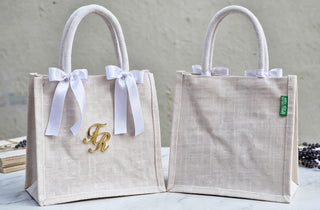 Wedding Bag in Juta Personalizzata con Iniziali Dorate e Cerniera