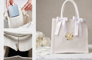 Wedding Bag in Juta Personalizzata con Iniziali Dorate e Cerniera