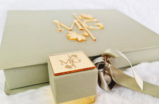 Sage green box with engraved plate