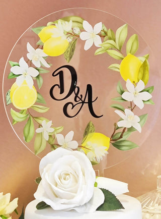 cake topper in plexiglass con applicazione 3d tema limoni di sorrento