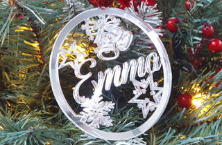 pallina in plexiglass oro specchio personalizzata, pallina natale 2021, pallina natale plexiglass specchio argento