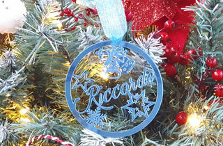 pallina in plexiglass oro specchio personalizzata, pallina natale 2021, pallina natale plexiglass specchio azzurro