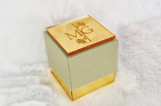 Sage green box with engraved plate